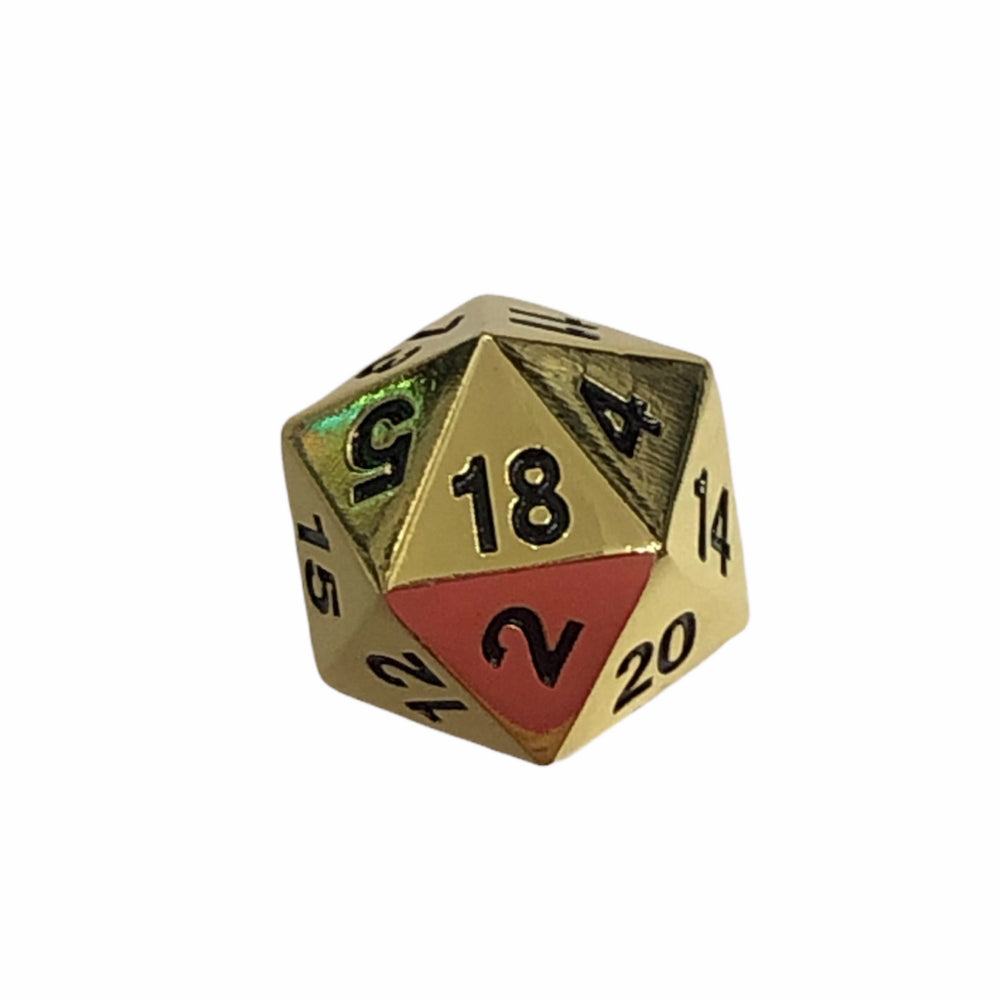 Single Metal D20: Shiny Gold with Black Numbers