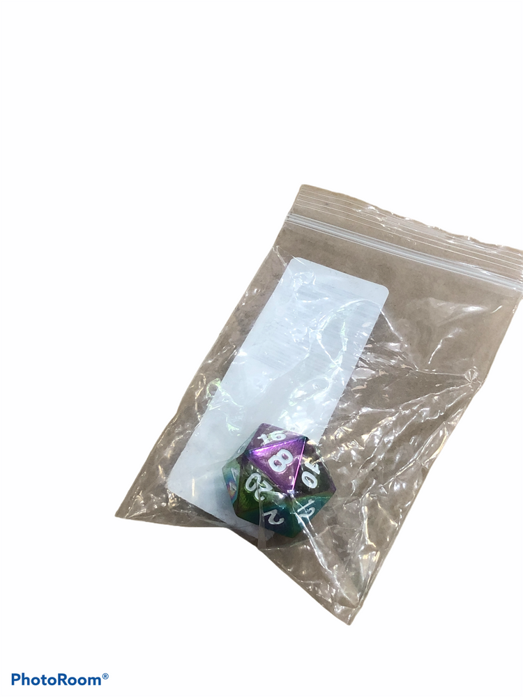 Single Metal D20: Rainbow with White Numbers