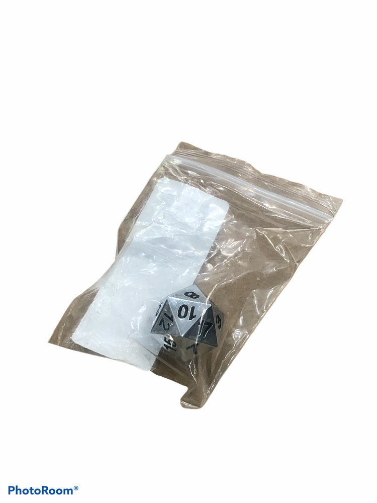 Single Metal D20: Shiny Silver with Black Numbers