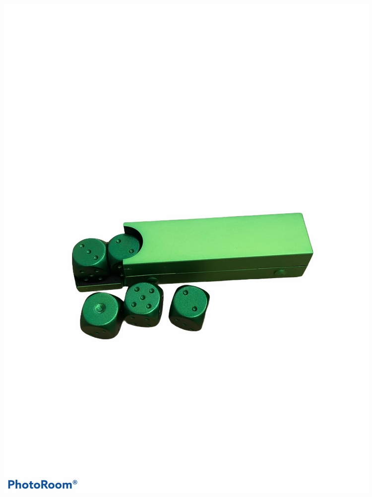 Set of 5 Metal D6 Pipped and in a Metal Container - Green