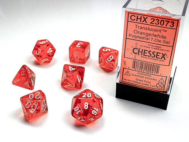 Chessex - Translucent Polyhedral Orange/white 7-Die Set