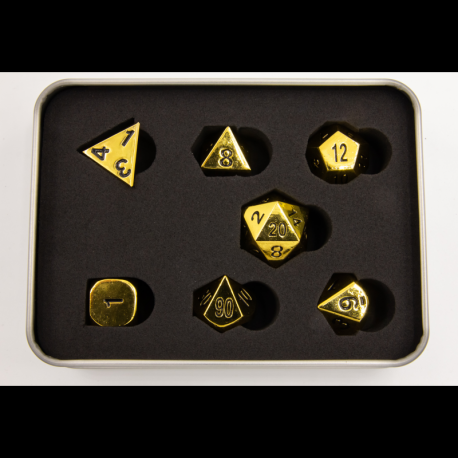 Critical Hit Collectibles: Shiny Gold Set of 7 Metal Polyhedral Dice with Black Numbers for D20 based RPG's