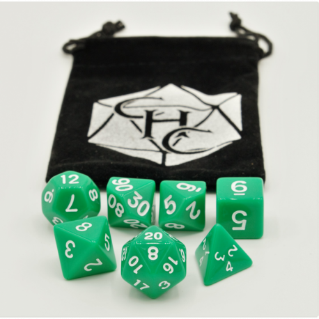 Critical Hit Collectibles: Green Set of 7 Opaque Polyhedral Dice with Pink Numbers for D20 based RPG's