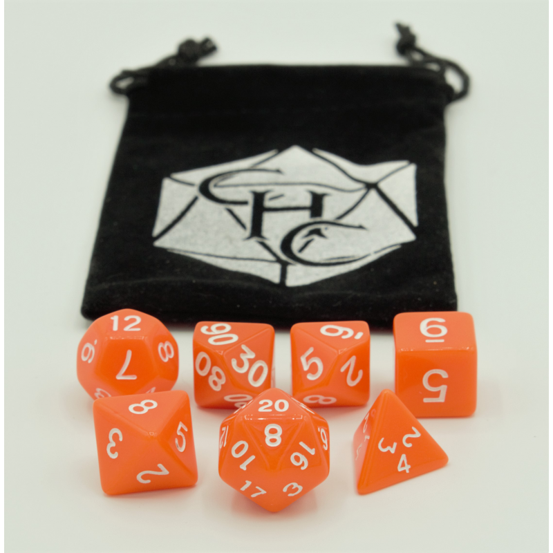 Critical Hit Collectibles: Orange Set of 7 Opaque Polyhedral Dice with White Numbers for D20 based RPG's