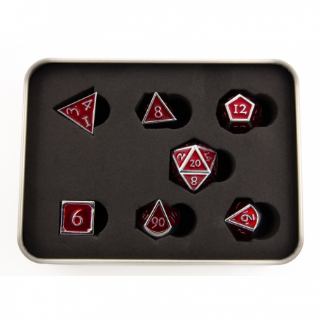 Critical Hit Collectibles: Red Shadow Set of 7 Metal Polyhedral Dice with Chrome Numbers for D20 based RPG's