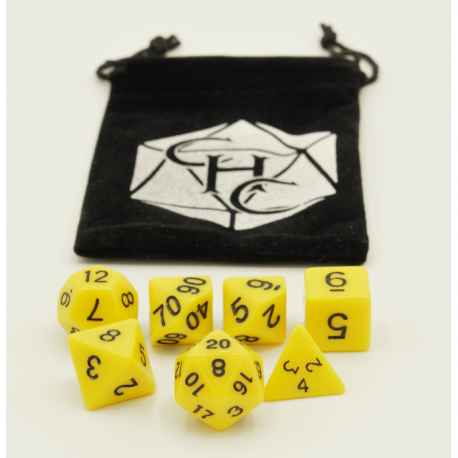 Critical Hit Collectibles: Yellow Set of 7 Opaque Polyhedral Dice with Black Numbers for D20 based RPG's
