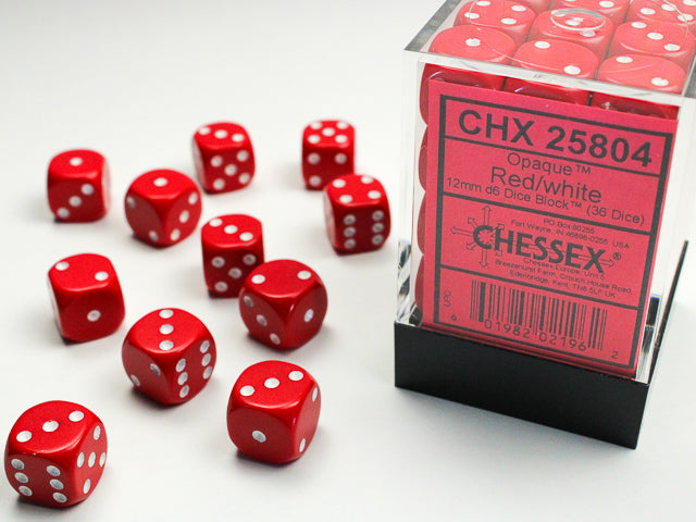 Chessex Opaque 12mm d6 Red/White Dice Block™ (36 dice)