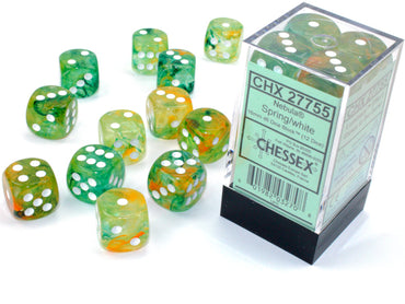 Nebula Spring/white Luminary 16mm d6 Dice Block (12 dice)