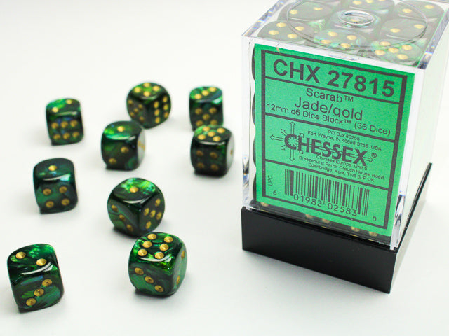 Scarab 18mm 4 Sided D4 Chessex Dice, 6 Pieces - Jade with Gold