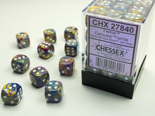 Festive Carousel/white 12mm d6 Dice Block (36 dice)