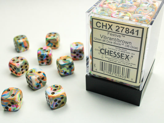 Festive Vibrant/brown 12mm d6 Dice Block (36 dice)