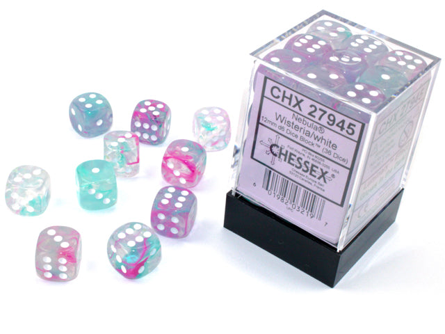 Chessex: Nebula Wisteria/white Luminary 12mm d6 Dice Block