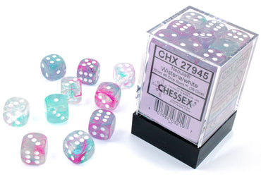 Chessex: Nebula Wisteria/white Luminary 12mm d6 Dice Block