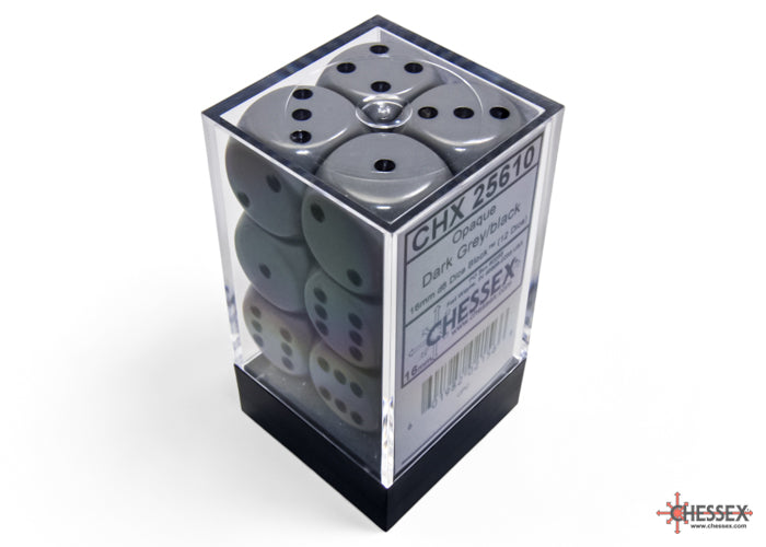 Chessex Opaque 16mm d6 Grey/black Dice Block™ (12 dice)