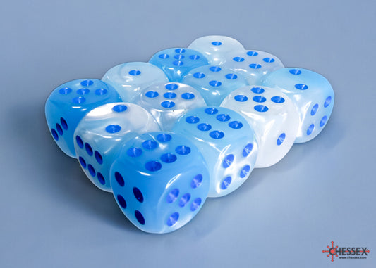 Gemini Pearl Turquoise-White/blue Luminary 16mm d6 Dice Block (12 dice)