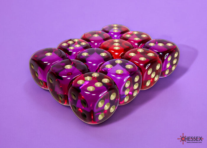 Gemini Translucent Red-Violet/gold 16mm d6 Dice Block (12 dice)