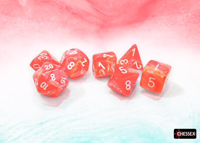 Festive Dahlia/white Luminary Polyhedral 7-Dice Set
