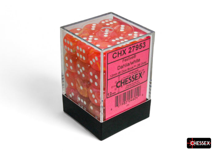 Festive Dahlia/white Luminary 12mm d6 Dice Block (36 dice)