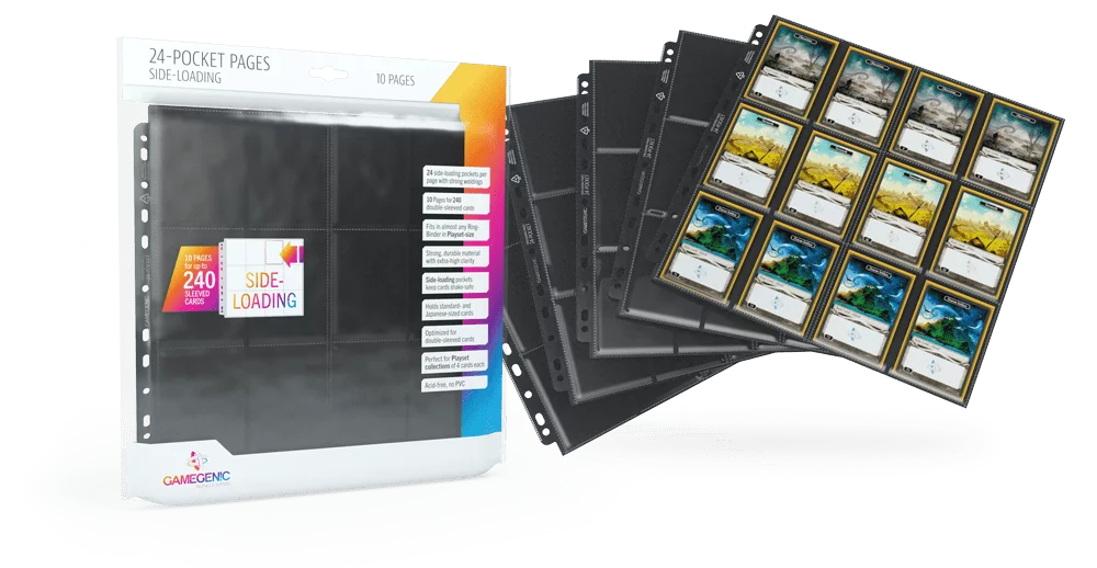 Gamegenic 24 Pocket Side-Loading Binder Pages - Black (10 Count)