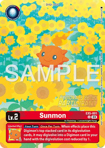 Sunmon [EX5-001] (Regionals 26-27 Season 1 Participant) [Animal Colosseum]