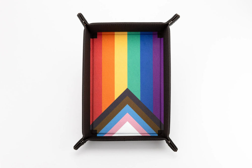 FanRoll Fold Up Velvet Dice Tray with PU Leather Backing - Rainbow Flag