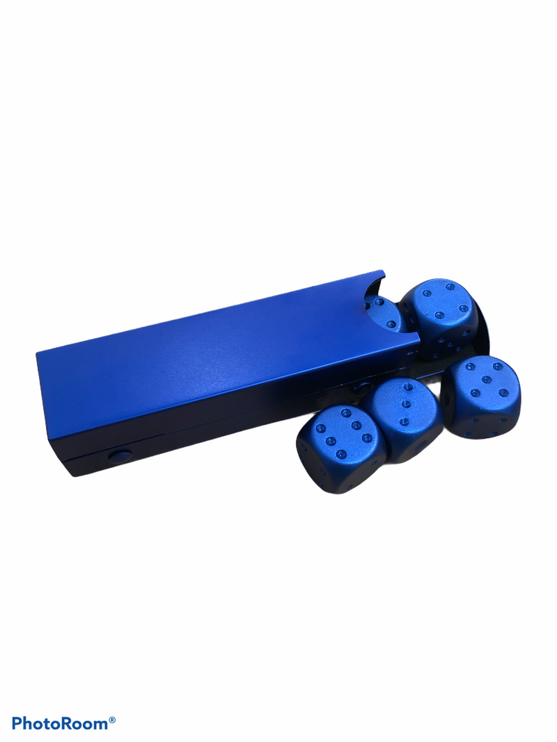 Set of 5 Metal D6 Pipped and in a Metal Container - Blue