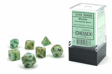 Chessex Mini Dice Set: Marble Green/Dark Green Polyhedral 7-Die set