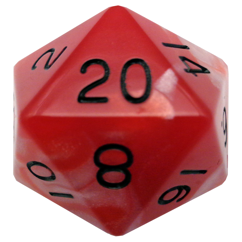 Red/White with Black Numbers 35mm Mega Acrylic d20 Dice