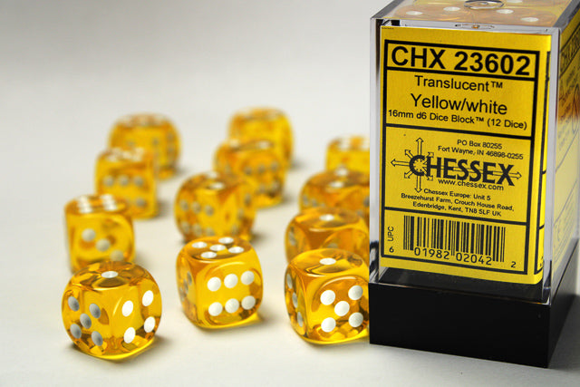 Chessex Translucent 16mm d6 Yellow/white Dice Block™ (12 dice)