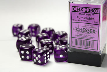 Chessex Translucent 16mm d6 Purple/white Dice Block™ (12 dice)