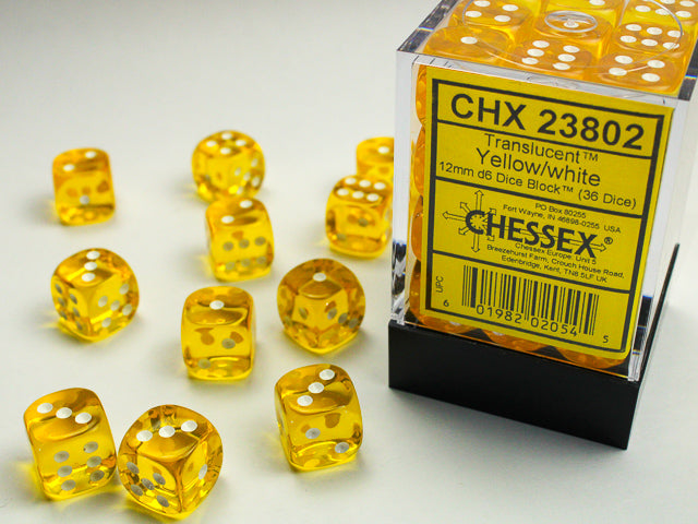 Chessex Translucent 12mm d6 Yellow/white Dice Block™ (36 dice)