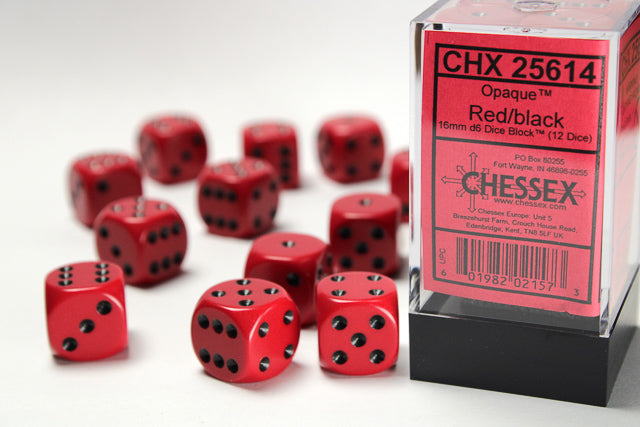 Chessex Opaque 16mm d6 Red/black Dice Block™ (12 dice)