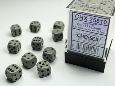 Chessex Opaque 12mm d6 Dark Grey/black Dice Block™ (36 dice)