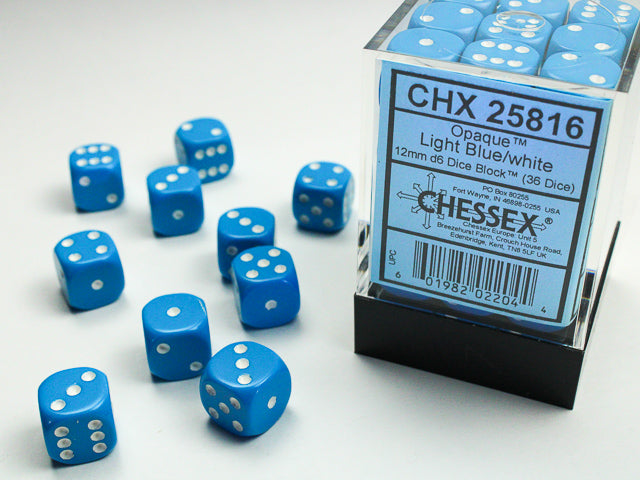 Chessex Opaque 12mm d6 Light Blue/white Dice Block™ (36 dice)