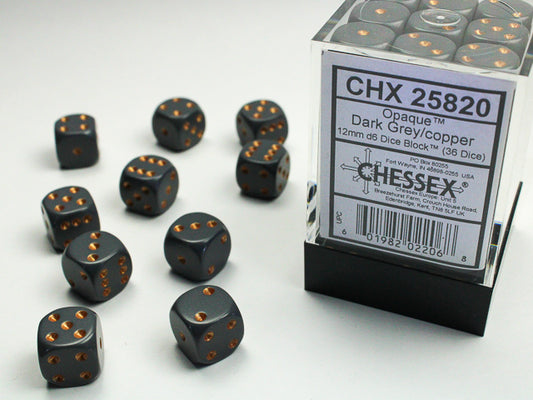 Chessex - Opaque 12mm d6 Dark Grey/copper Dice Block™ (36 dice)