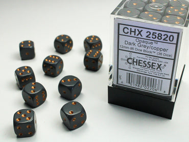 Chessex - Opaque 12mm d6 Dark Grey/copper Dice Block™ (36 dice)
