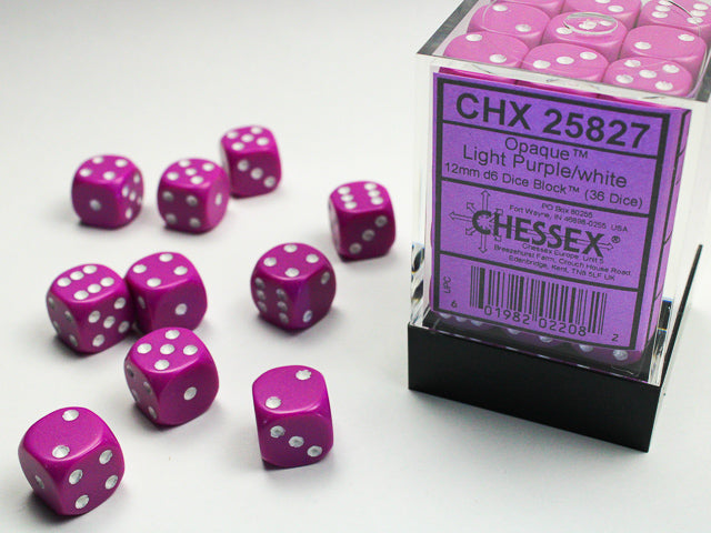 Chessex Opaque 12mm d6 Light Purple/white Dice Block™ (36 dice)