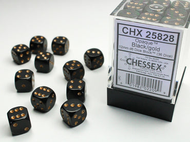Chessex - Opaque 12mm d6 Black/gold Dice Block™ (36 dice)
