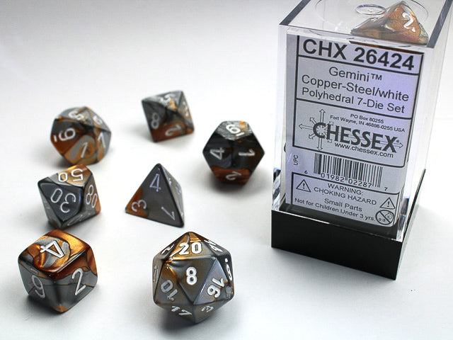 Chessex Gemini® Polyhedral Copper-Steel/white 7-Die Set