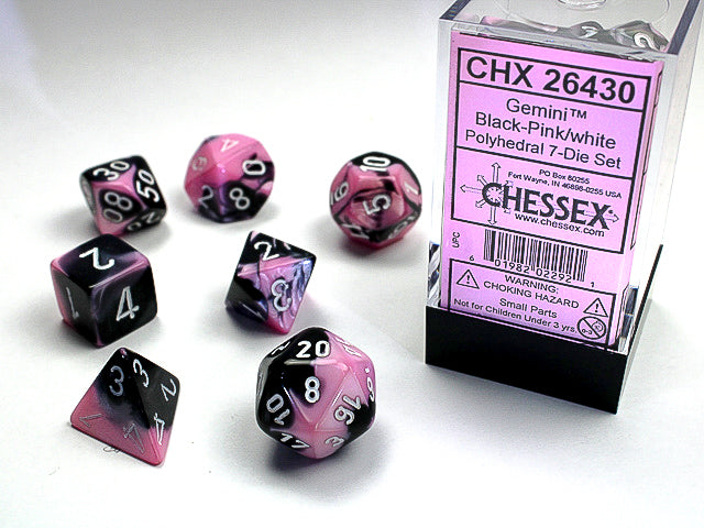 Chessex Gemini® Polyhedral Black-Pink/white 7-Die Set