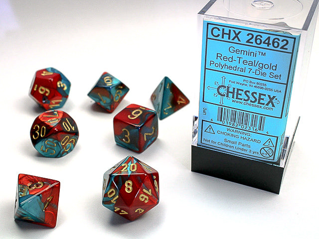 Chessex Gemini® Polyhedral Red-Teal/gold 7-Die Set