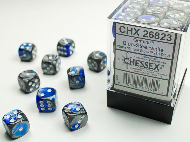 Chessex - Gemini® 12mm d6 Blue-Steel/white Dice Block™ (36 dice)