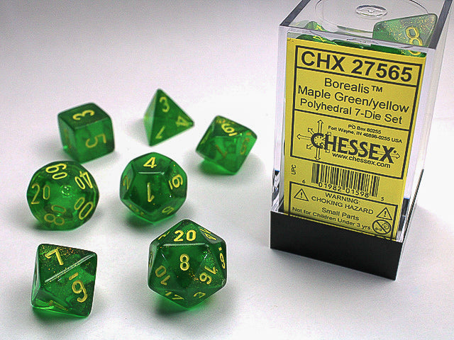 Chessex Borealis® Polyhedral Maple Green/yellow 7-Die Set
