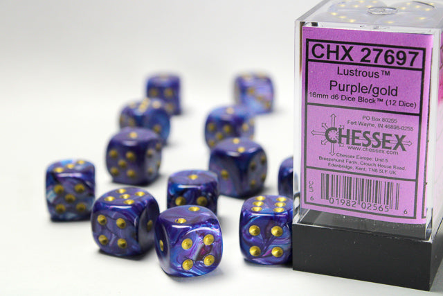 Chessex Lustrous® 16mm d6 Purple/gold Dice Block™ (12 dice)