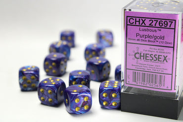 Chessex Lustrous® 16mm d6 Purple/gold Dice Block™ (12 dice)