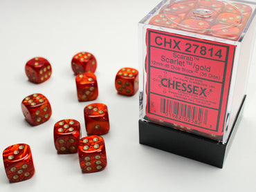 Chessex - Scarab® 12mm d6 Scarlet™/gold Dice Block™ (36 dice)