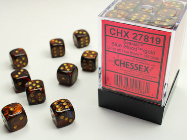 Chessex - Scarab® 12mm d6 Blue Blood™/gold Dice Block™ (36 dice)