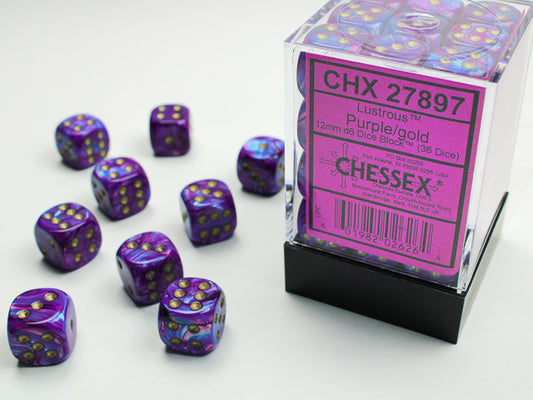 Chessex - Lustrous® 12mm d6 Purple/gold Dice Block™ (36 dice)