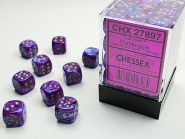 Chessex - Lustrous® 12mm d6 Purple/gold Dice Block™ (36 dice)