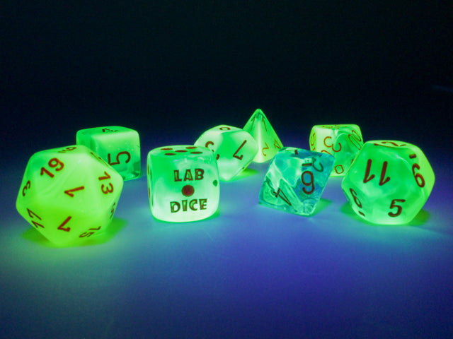 Chessex - Gemini® Polyhedral Plasma Green-Teal/orange Luminary™ 7-Die Set
